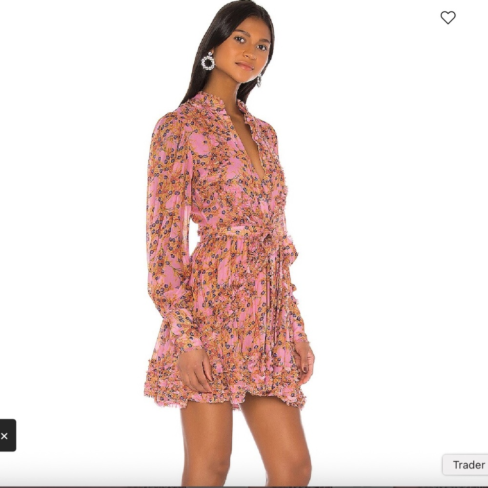 ALEXIS Karina Pink Floral Dress Ruffles Long Sheer Sleeves Size Small - Picture 2 of 12